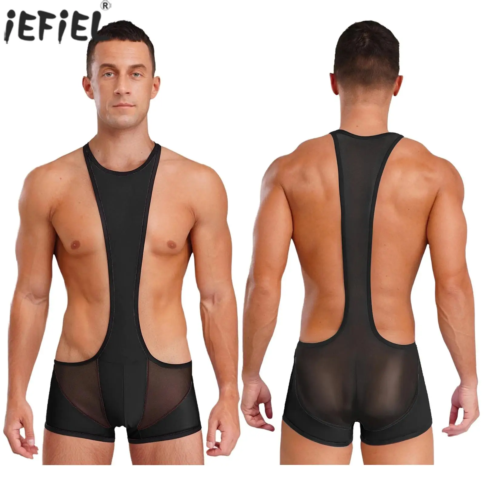 

Men's Sexy Sheer Mesh Pajamas Bodysuit Sheer Mesh Cutout Sleeveless Home Wear Swimwear Bathing Suit Summer Loungewear Costumes