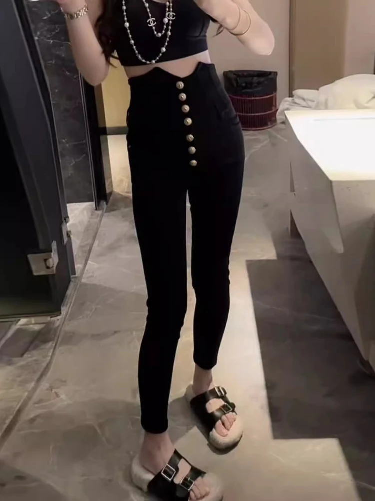 Super High Waist Black Magic Pants Spring Autumn Spice Girls Sexy Pencil Pant Women 2026 New Tight Belly-Tight Cropped Slacks