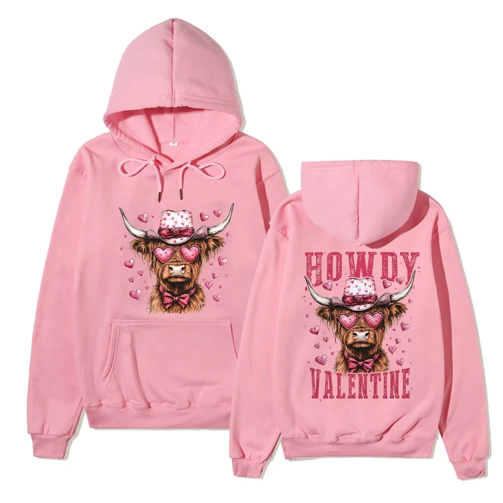 Howdy Valentine Hoodies for Women Highland Cow Coquette Hoodies Love Clothes Valentines Design Women Hooded Sweatshirts Clothes