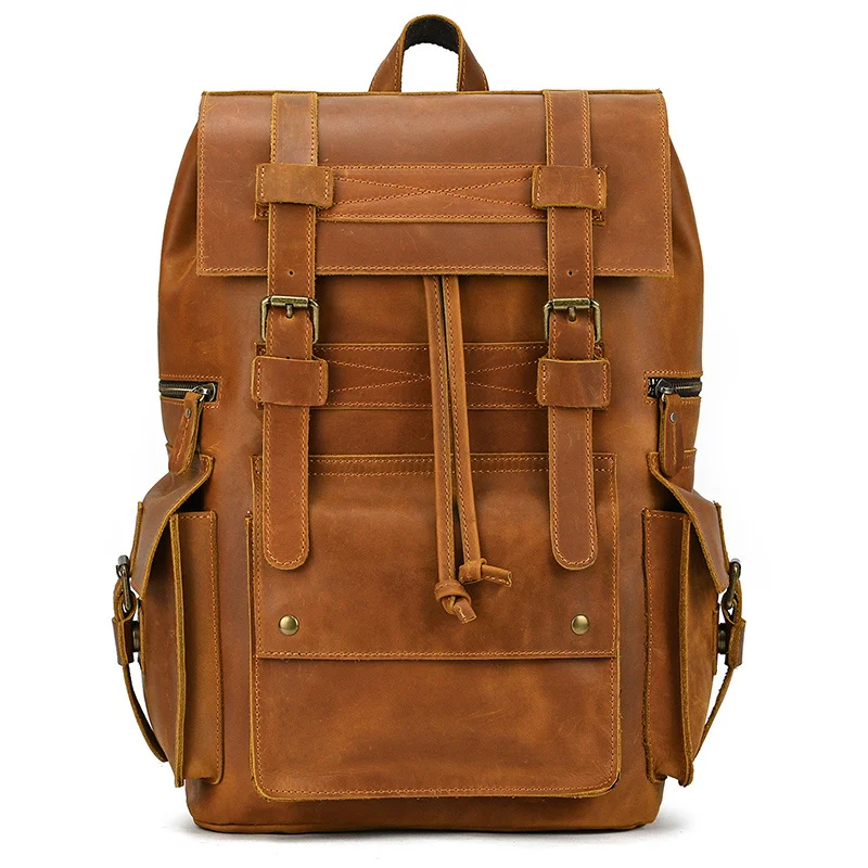 Vintage Leather Bagpack Crazy Horse Men's Daypack Male Travel Backpack Large Capacity 15.6 Inch Laptop For Men