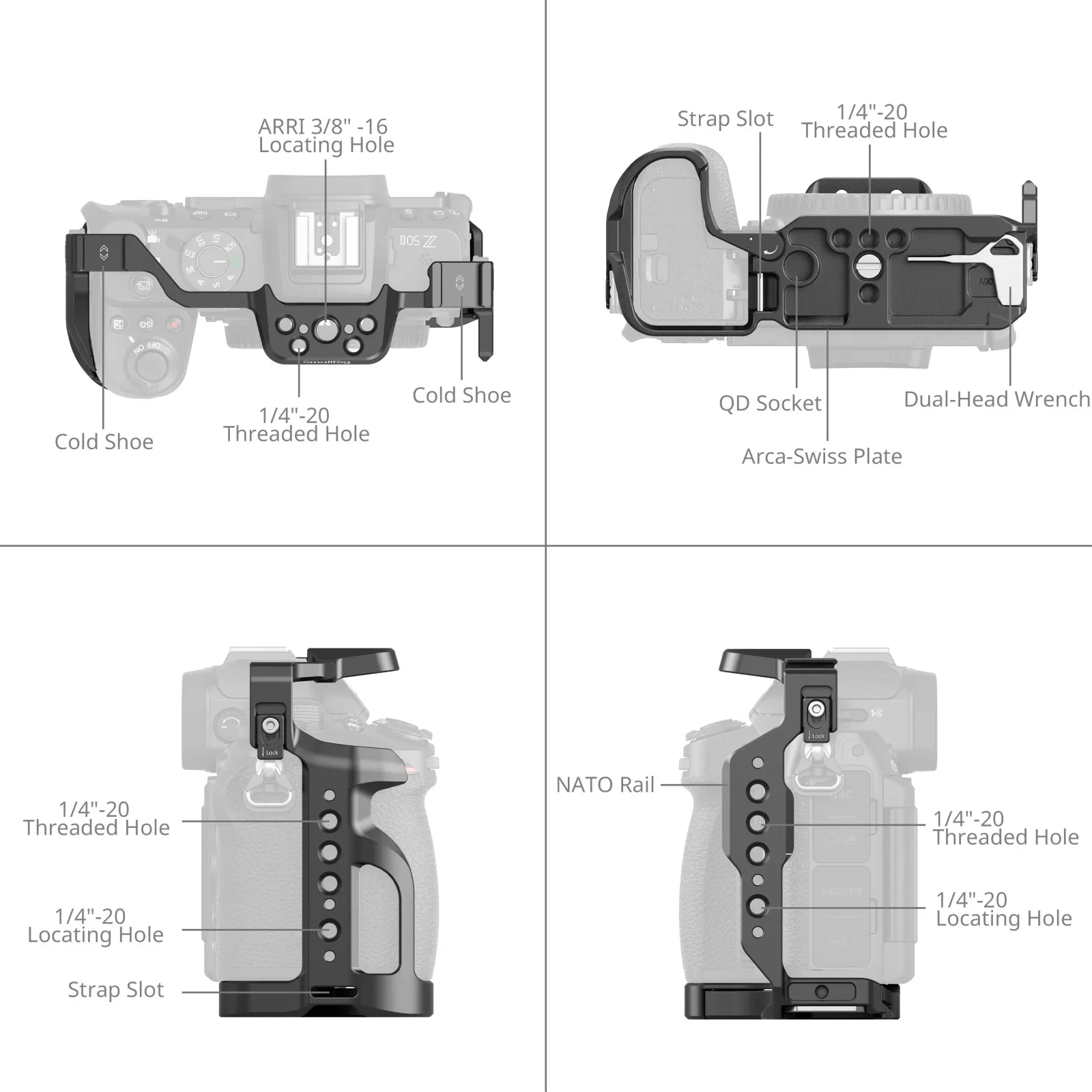 Smallrig 4980 4981 Camera Baseplate Quick Release Camera Cage for Nikon Z50 II With Cold Shoe Mounts