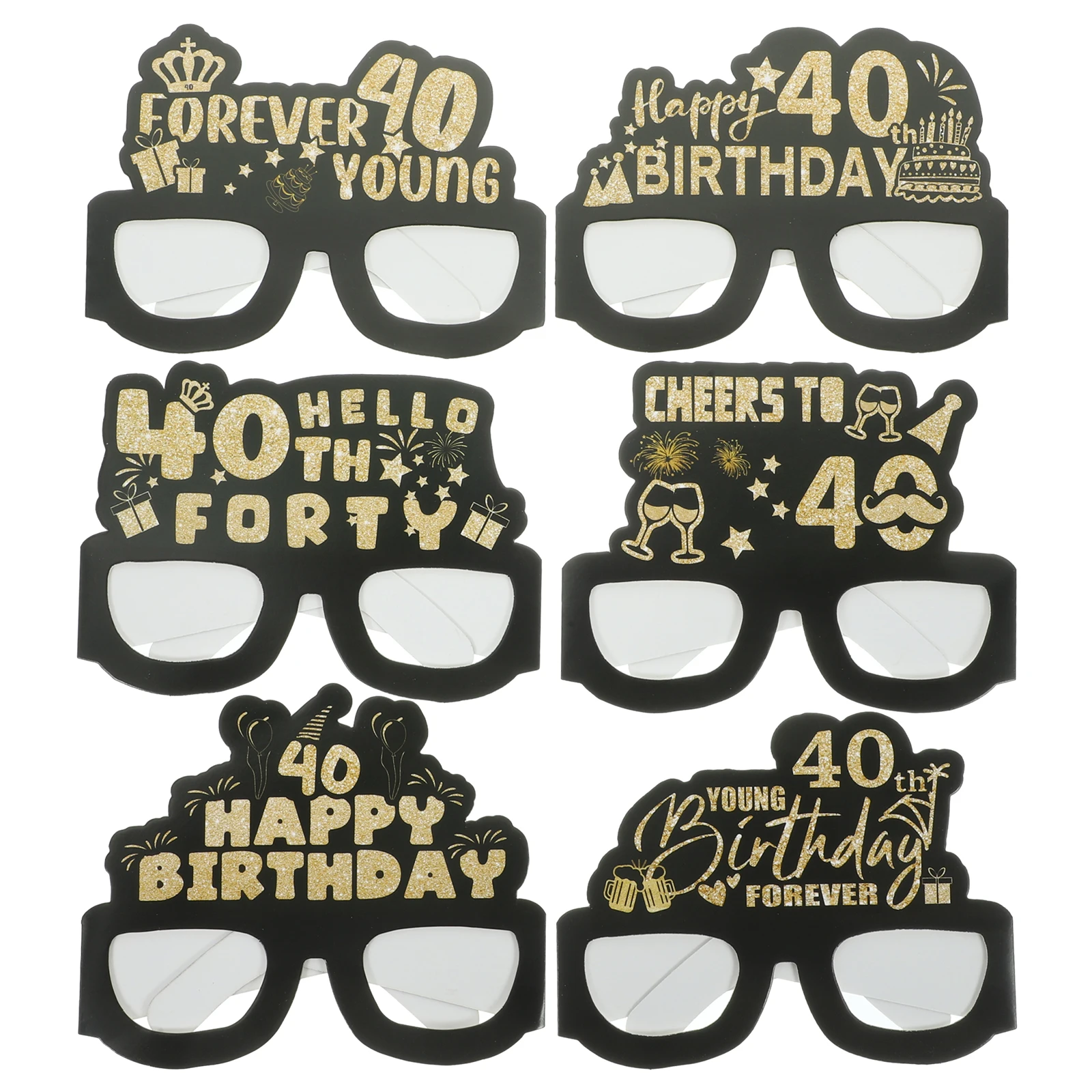 

12 Pcs Paper Glasses Frame 40th Birthday Photo Booth Props Fun Adult Accessories Reusable Party Favor