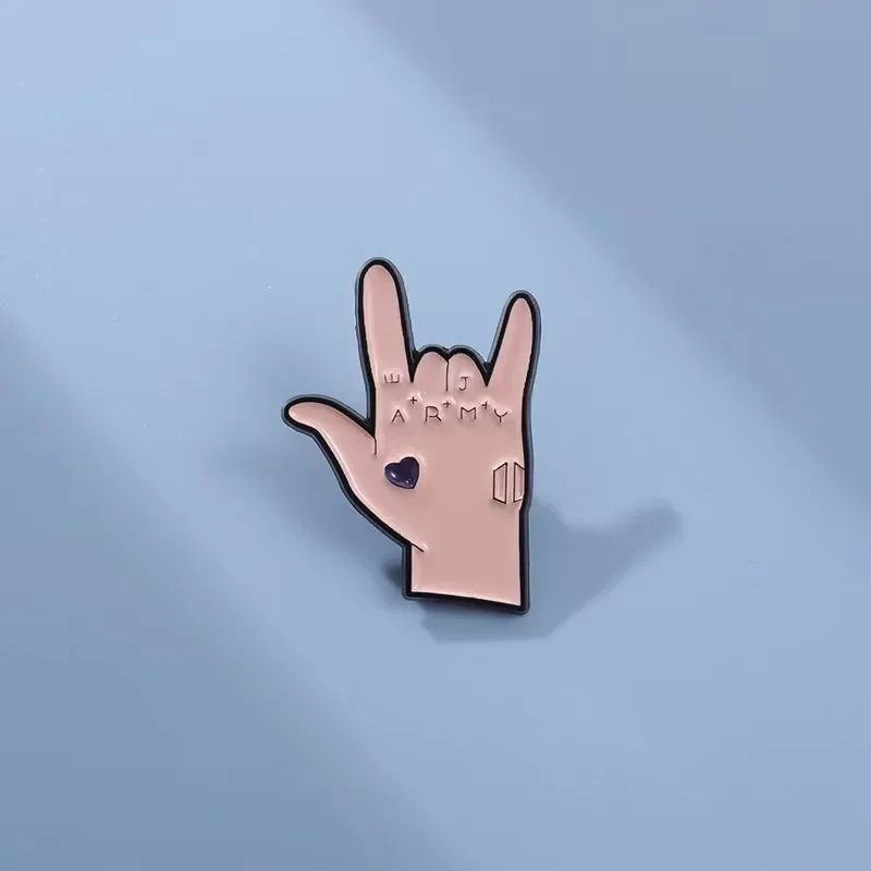 Korean Boy Band Lead Singer Tattoo Enamel Pin Army Gesture Brooch Lapel Badge Assistance Fandom Fans Jewelry Gift Wholesale