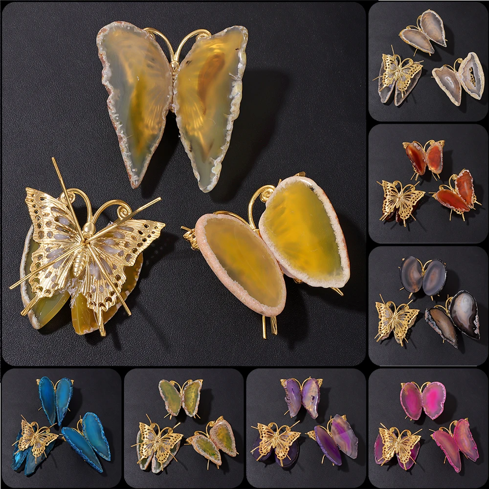 Colorful Healing Butterfly Stone Ornaments Natural Agate Slice Butterflies Artware Room Desktop Decoration Crafts Gifts 1PCS