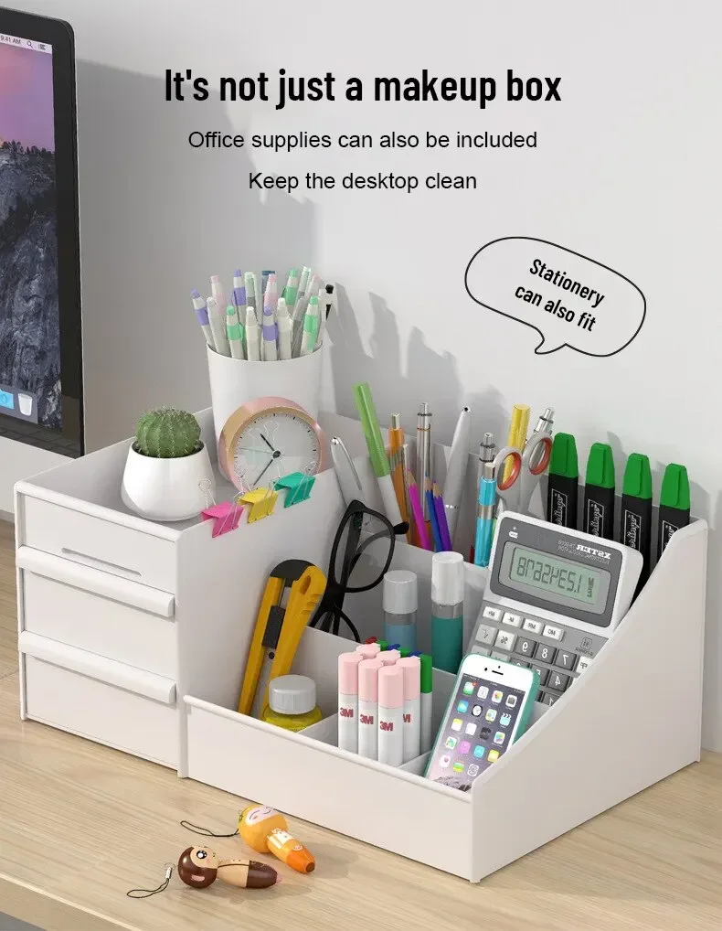 Schubladenförmige Aufbewahrungsbox aus Kunststoff für den Schreibtisch, Behälter für Kosmetik und Hautpflege im Studentenwohnheim, für Make-up, Büro- und Schreibwaren. – Detail 4
