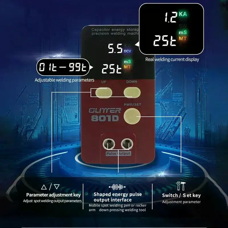 801D 캐패시터 스폿 용접기, 에너지 저장 유형 소형 용접기, LiFePo4 배터리, 0.5mm 스테인리스 스틸 니켈 용접, 14.5KW