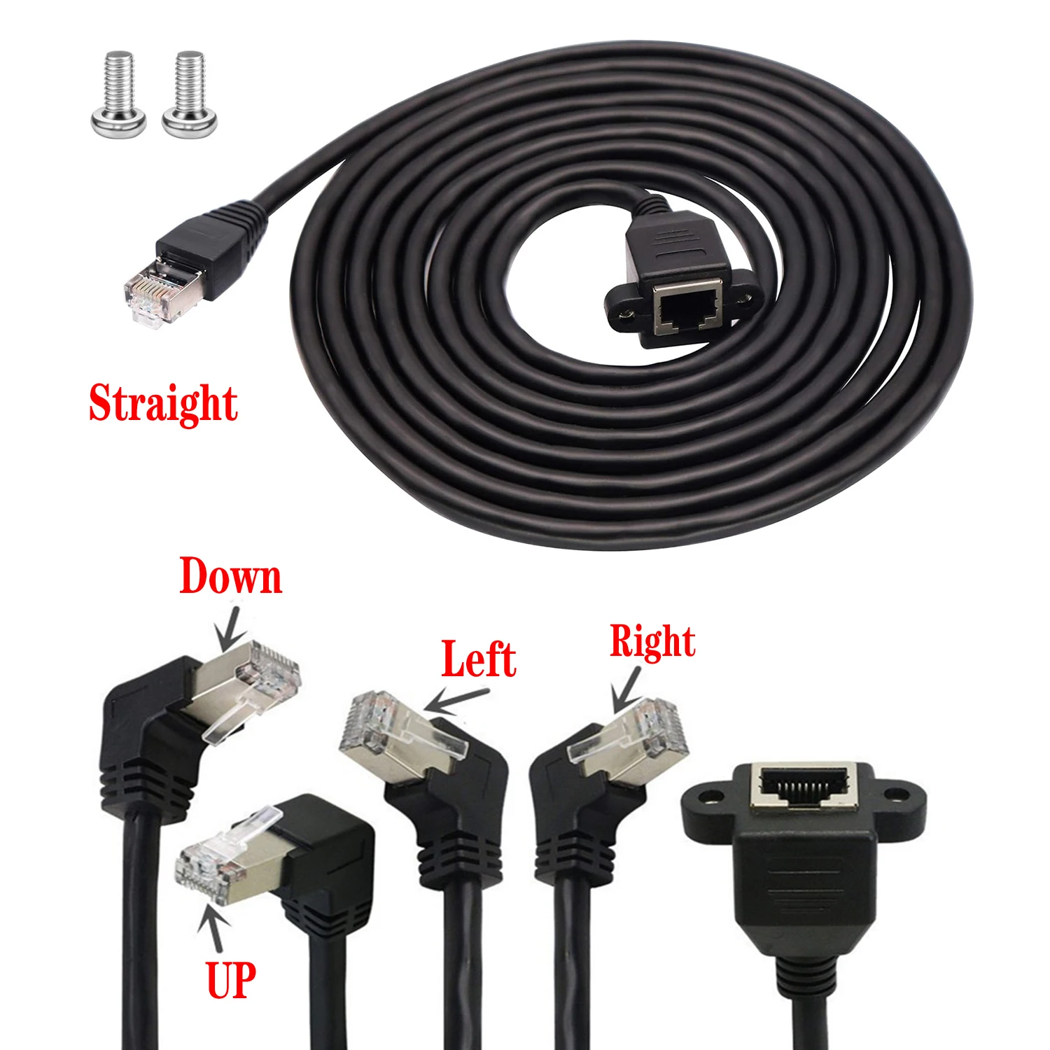 Cat 6 Cat 5 Ethernet Network Cable RJ45 Male to Female Shielded Ethernet Network Connector Screw Panel Mount Extension Cable