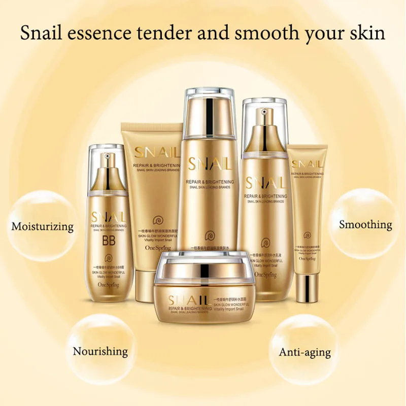 6pcs Snail Collagen Skin Care Sets Moisturizing Facial Set Skincare Products Face Cream Facial Cleanser Toner Face Care Kits