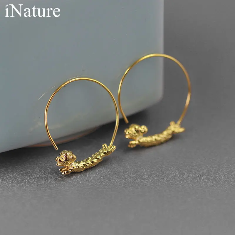 INATURE 925 Sterling Silver Running Teddy Dog Circle Round Hoop Earrings For Women Girl Designer Jewelry