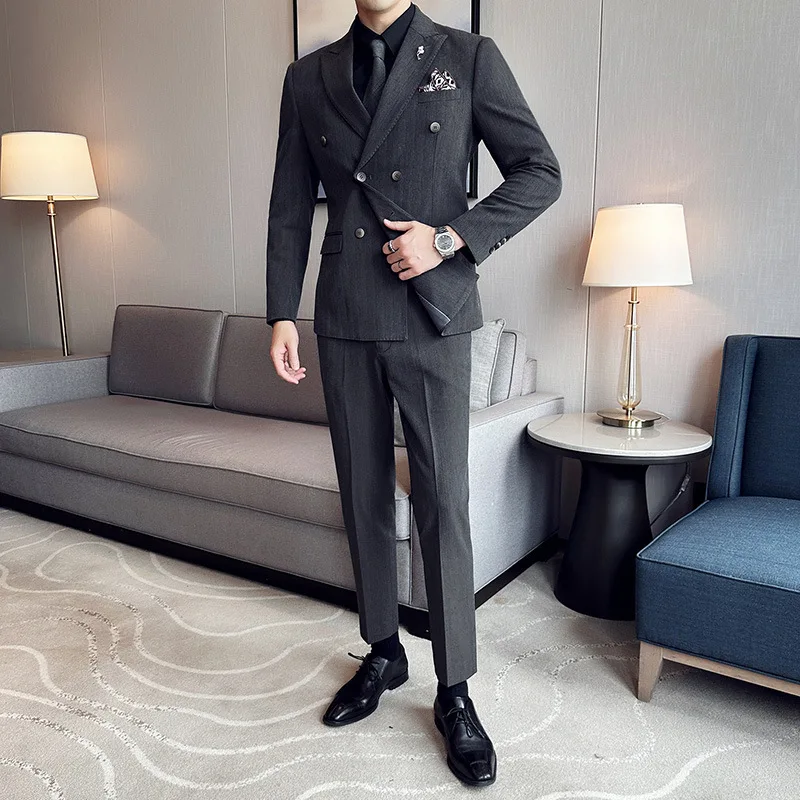 7127 Men's business dark pattern three-piece suit