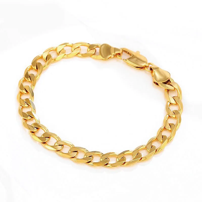 XP Jewelry --( 17 cm x 6.5 mm ) Figaro 1:1 Short Chain Bracelets For Women MenPure Yellow Gold Plated