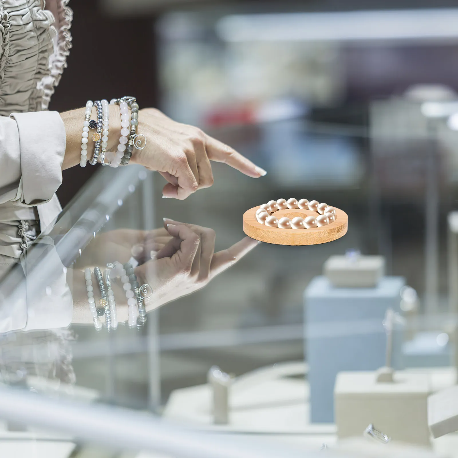 

Подставка для браслетов из бамбука, экологичная деревянная тарелка для хранения и демонстрации украшений, реквизит для фотосессий, для дома, рабочего стола, ванной комнаты