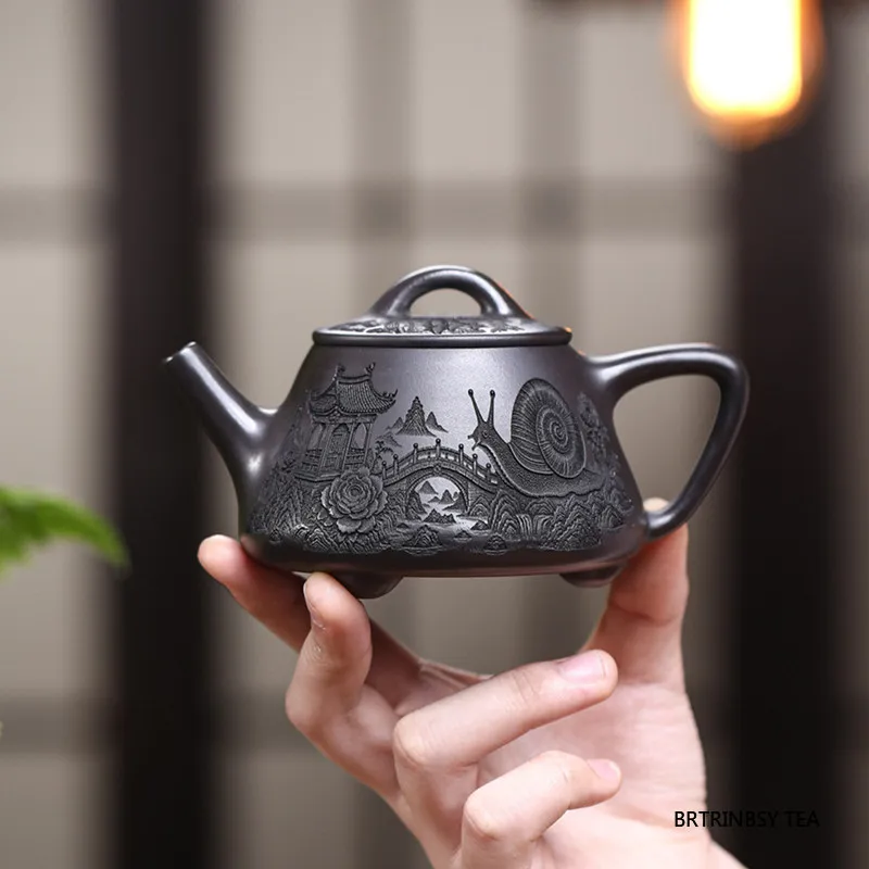200ml Chinese Yixing Purple Clay Teapot Handmade Snail Tea Pot Beauty Tea Infuser Kettle Tradition Household Zisha Tea Set