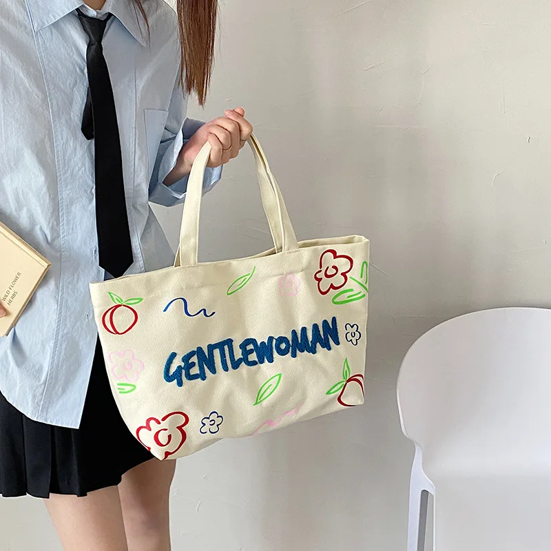 Crossbody Bag Canvas Embroidery 2023 New Fashion Trendy Letter Cloth Bag Casual Student Shoulder Bag Large Capacity Shopping Bag