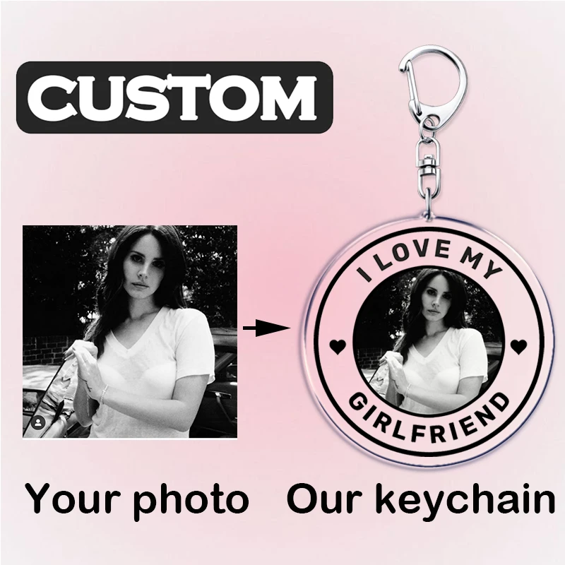 

Customizable I Love My Boyfriend Girlfriend Keychain Personalized Photo Image Round Keyrings BF GF Lovers Couple Custom Gifts