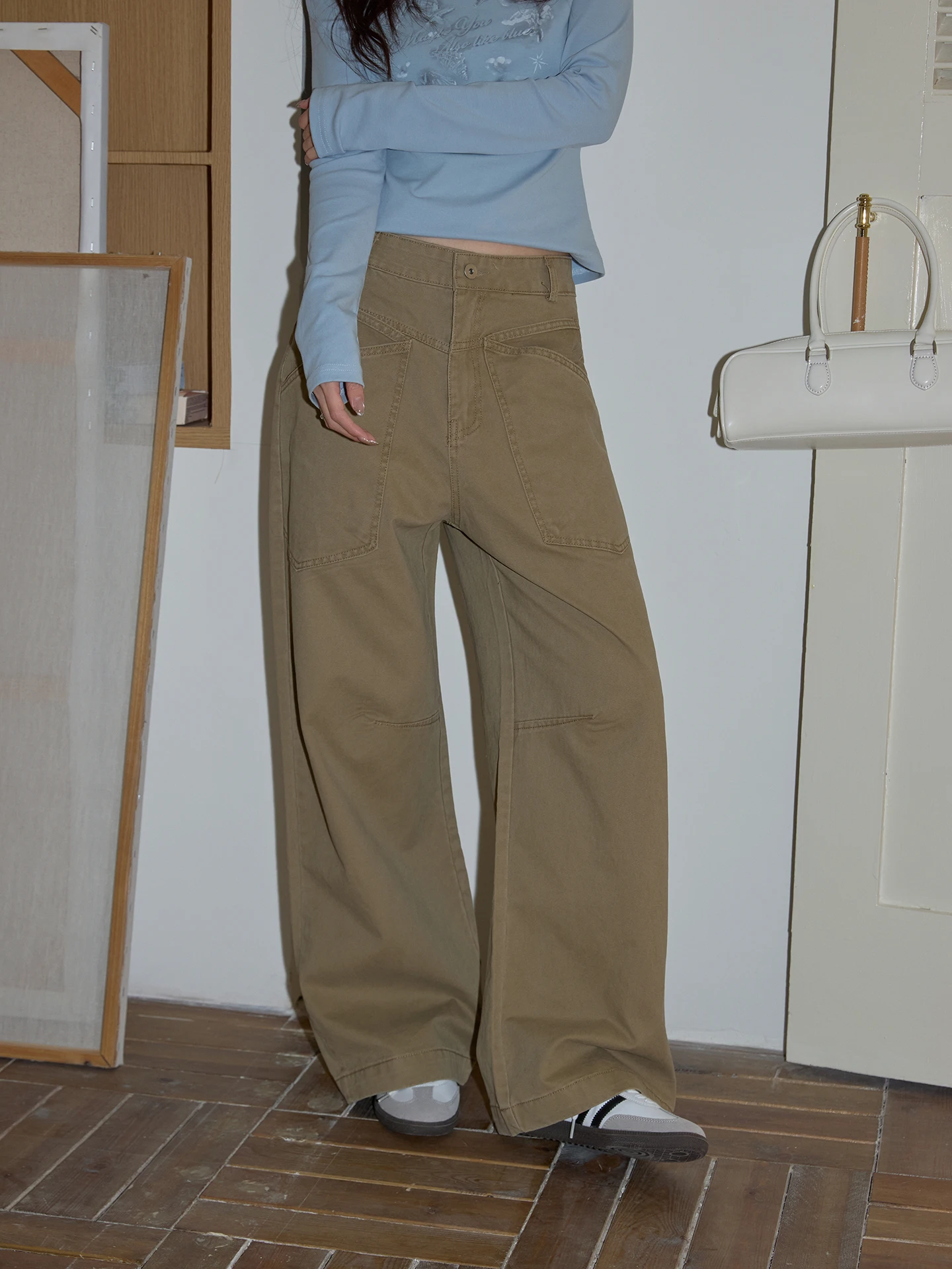 

Khaki Color High Waist Drapey Straight Loose Leg Casual Workwear Jeans Women's Spring 2026 Wide Leg Pants Commute Sle