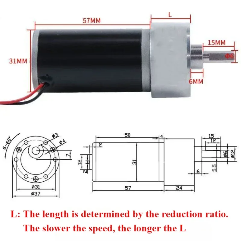 12V 24V37GB31ZY deceleration DC permanent magnet motor 31ZY tubular gear reducer motor large torque cw/ccw speed regulation