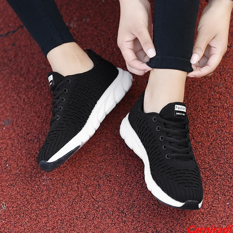 Lightweight Fashion Athletic Running Shoes Women Mesh Flying Weave Flat Baskets Casual Sneakers Ladies Non-slip Jogging Shoes 42