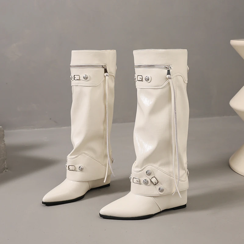 Thigh Boots 2026 Western Denim New Autumn Pointed Toe Piles of Foreign Leather Shoes view 4