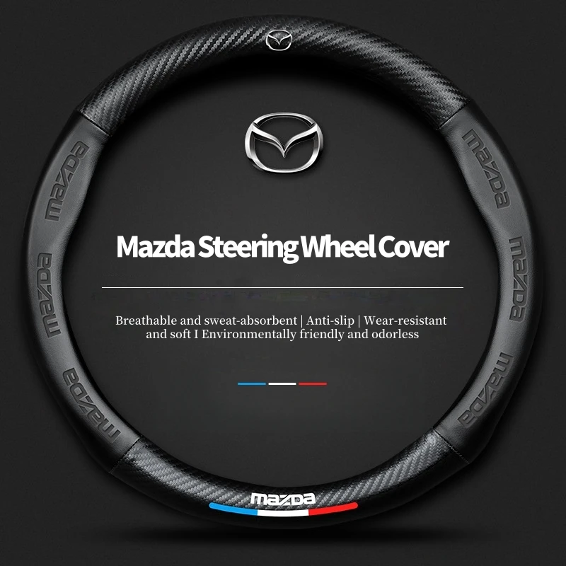 

Carbon Fiber Car Steering Wheel Cover Anti Slip For Mazda 2 3 CX5 CX30 CX8 CX3 CX50 MX-5 EZ-6Mazda2 6 5 CX9 BT50 Car Accessories