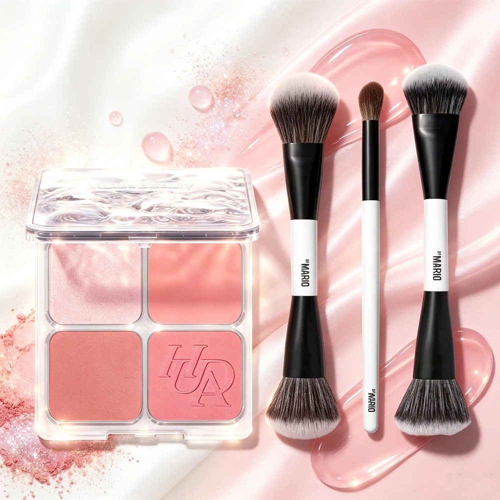 Mario Brush Set and 4-in-1 Glow Blush Blush Filter Flush Eye Check Blush Palette Matte Shimmer Long Lasting Women Daily Cosmetic