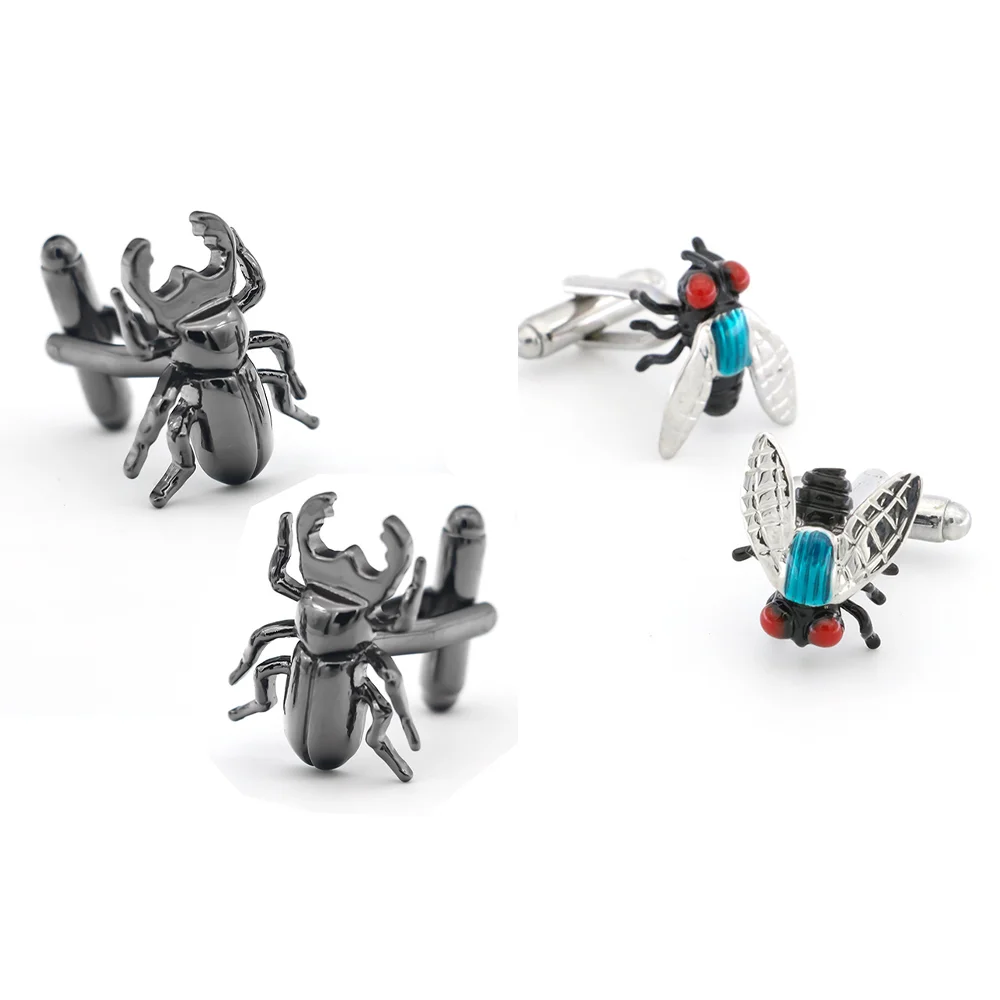 Men Novelty Insect Shape Cufflinks Stag Beetle and Fly Enamel Cuff Links Shirt Cuff Buttons Suit Decor Gift for Wedding Business