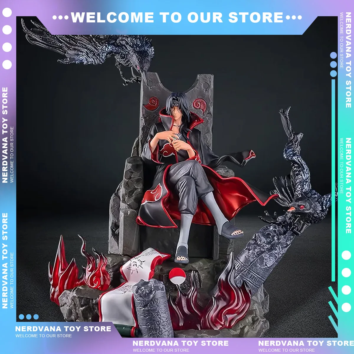 In Stock Naruto Uchiha Itachi GK Super Large Throne Anime Figure Action Comic PVC Model 22cm Desktop Ornament Sasuke Gift Toys