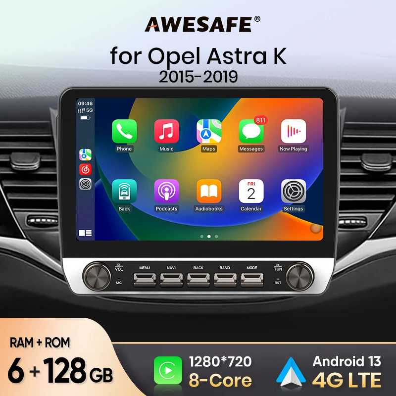AWESAFE Car Radio for Opel Astra K 2015-2019 Wireless Carplay for Apple Android Auto Stereo with Buttons Multimedia GPS Navi 4G