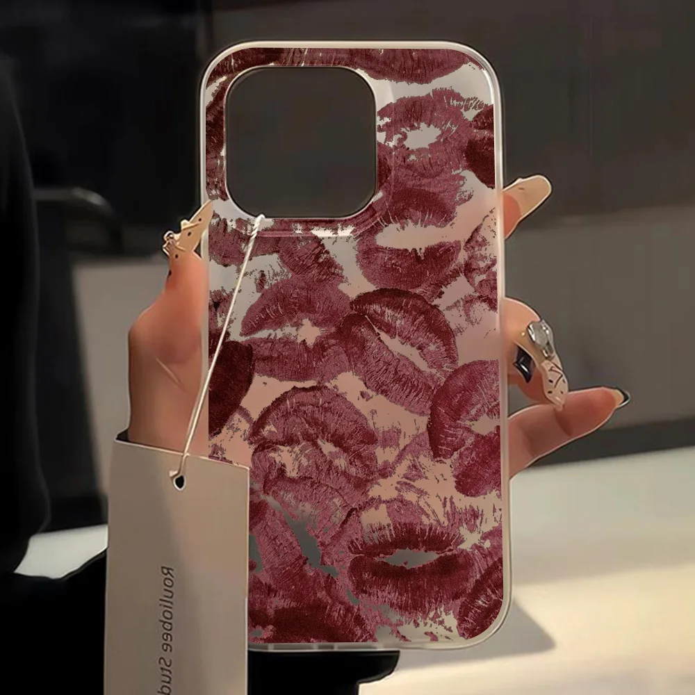 

Red Lips Phone Case For iPhone 13 Case iPhone 17 15 14 16 12 11 Pro Max Case Sexy Girl Silicone Case For iPhone 16 15 Plus Cover