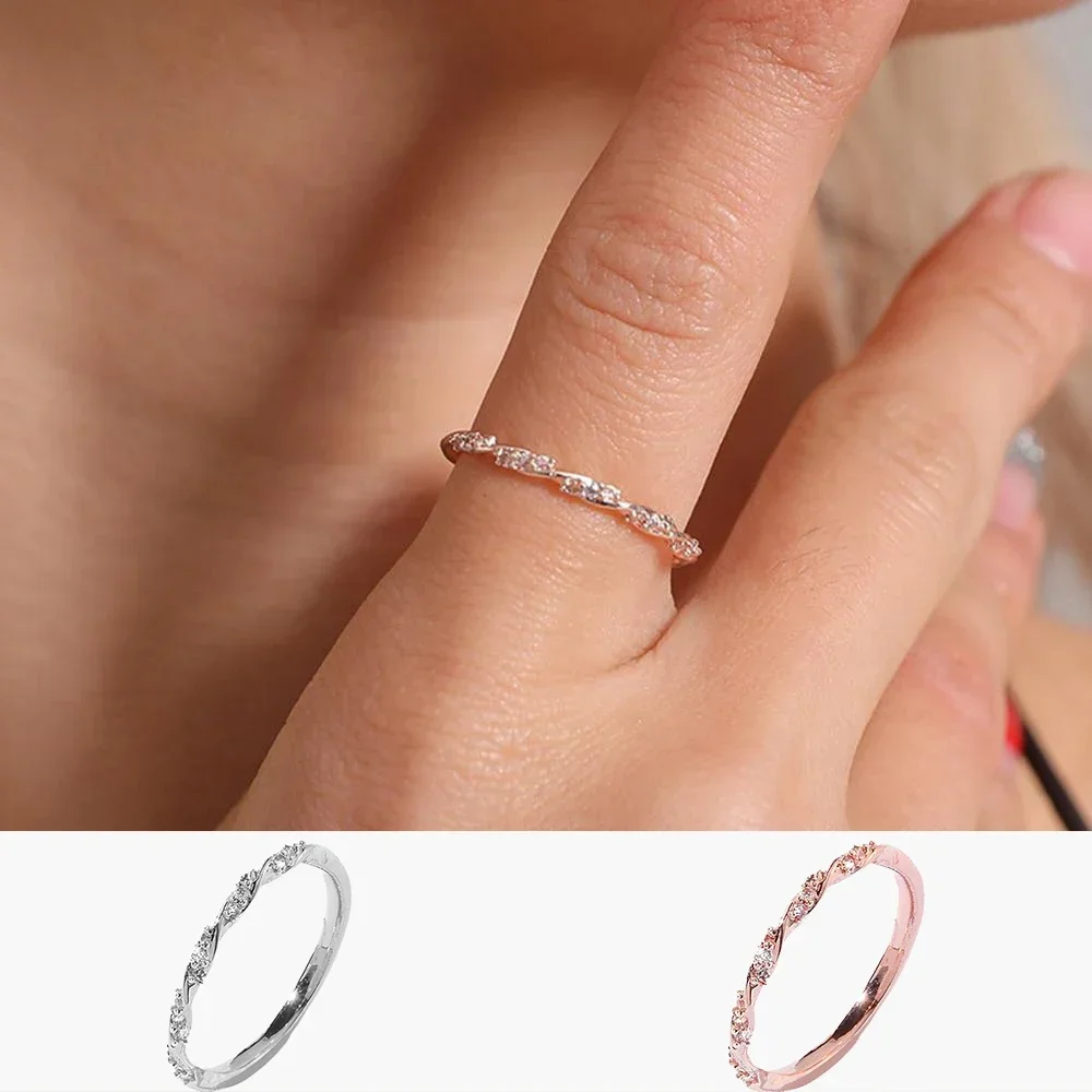 Fashion New Trendy shiny Rhinestone Chic Twist Ring Geometric Alloy Gold  Rose Color for Women Jewelry Elegant Wedding Rings