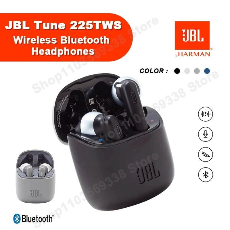 Original JBL TUNE 225TWS True Wireless Bluetooth Headphones Stereo Earbuds Bass Sound Earphones Headset JBL Tune 225 with Mic