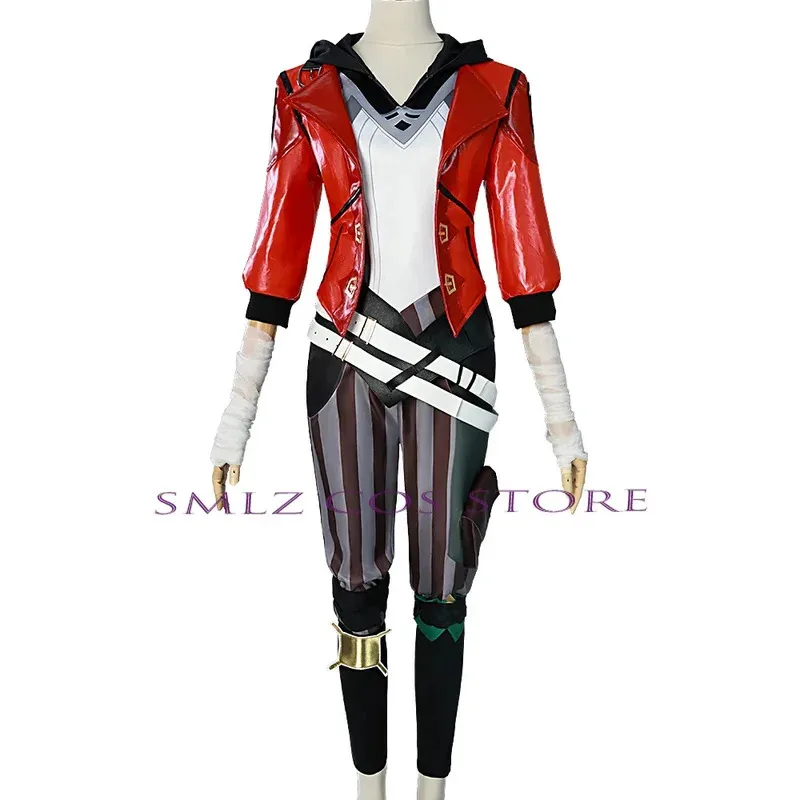 Game LOL Arcane Vi Cosplay Costume Piltover Enforcer Outfit Vi Uniform Red Wig Suit Halloween Carnival Role Play Props Woman
