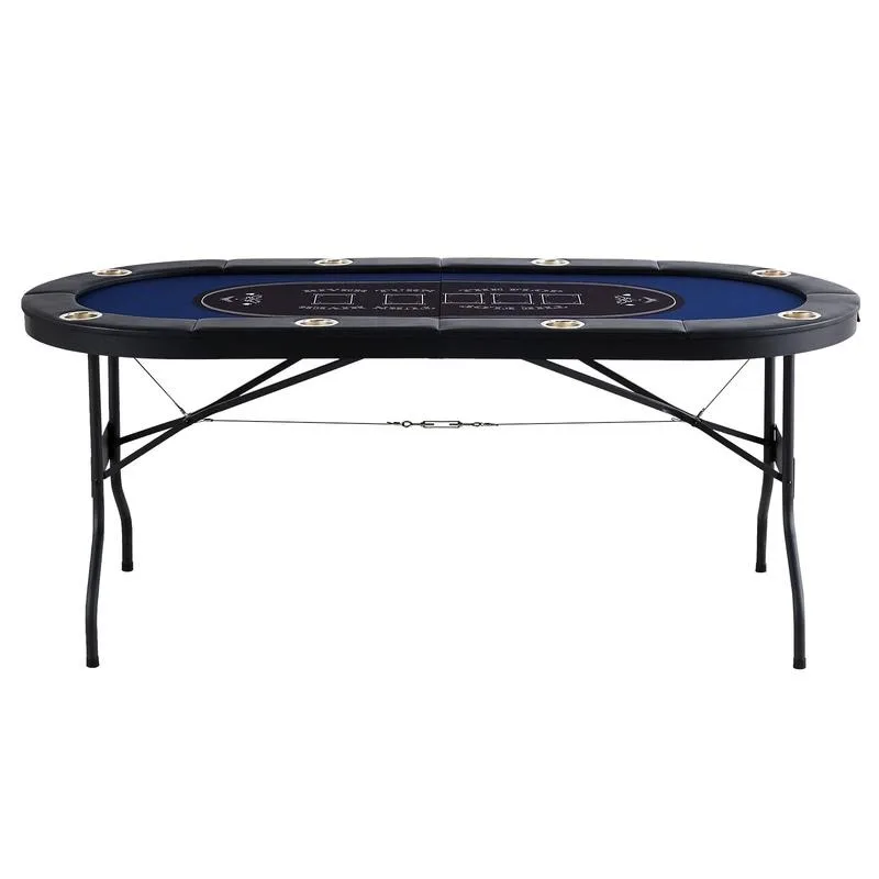 8 Player Foldable Poker Table, Blackjack Texas Holdem Poker Table with Padded Rails and Stainless Steel Cup Holders, Portable Folding Card Board Game Table, 72