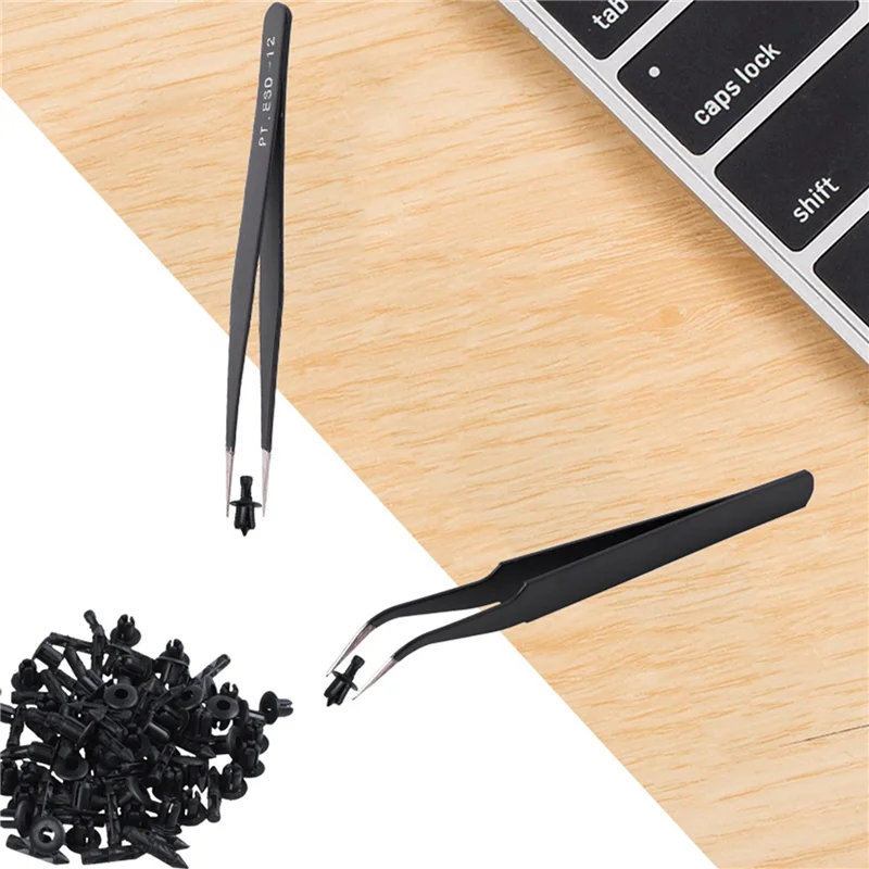 ABIT 6X Nail Art Strass Wimpers Verlenging Rechte en gebogen pincet Gereedschapsset-zwart