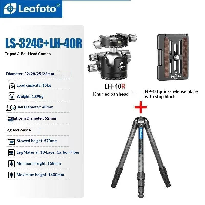 Leofoto LS-324C+LH-40R Portable Center-Column-Free Photography
