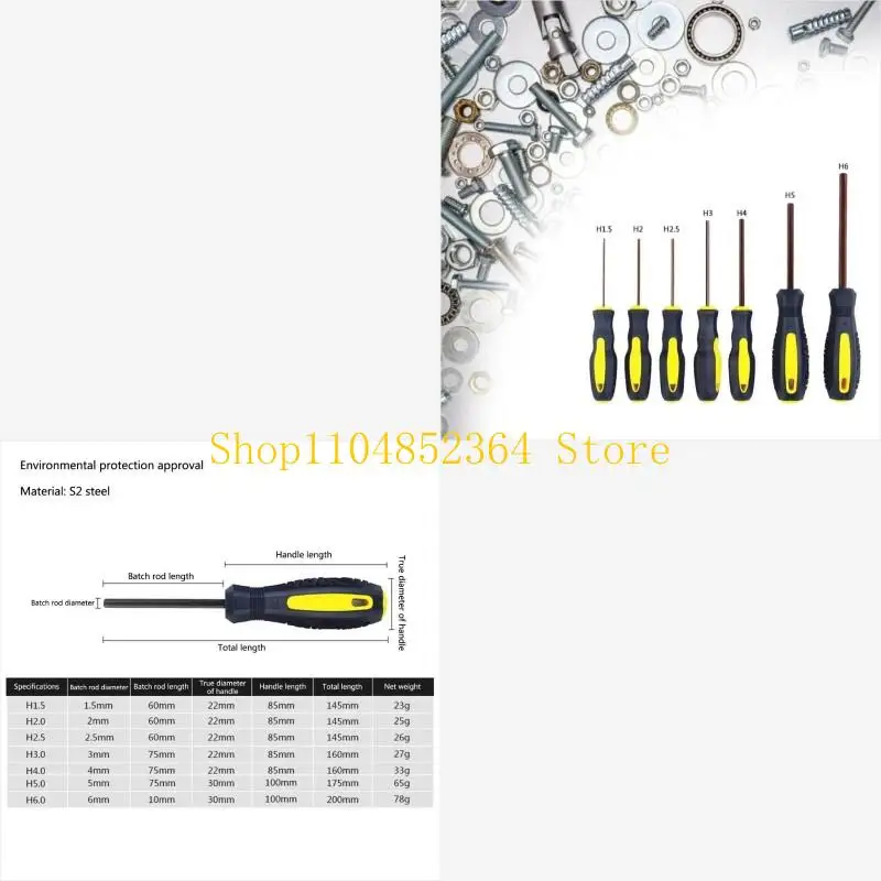 652F 1.5mm-6mm مسدس مفك البراغي مسطح أدوات يدوية مفك البراغي للإصلاح