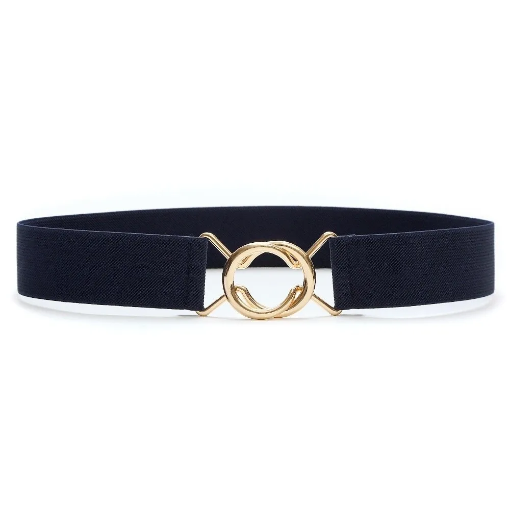 Casual veelzijdige elastische riem, verstelbare 3,8 cm brede stretchriem, ronde ringgesp, metalen gespriem voor dames