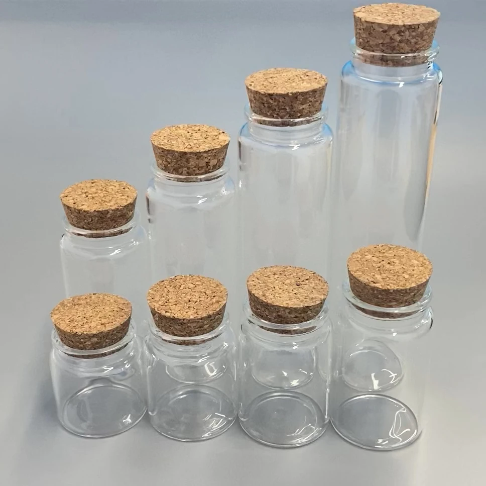 6 pieces/lot 50ml 60ml 80ml 100ml 120ml 150ml 200ml 240ml Glass Bottles With Cork Stopper Wishing Bottles For Wedding Favors