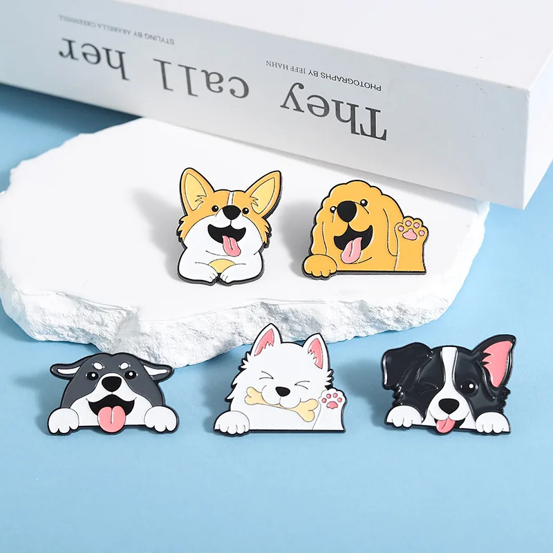 Animal Brooch Cartoon Cute Funny Puppy and Kitten Series Set Metal Badge Small Jewelry Wholesale Bag Pins for Caps Cap Pin Lapel