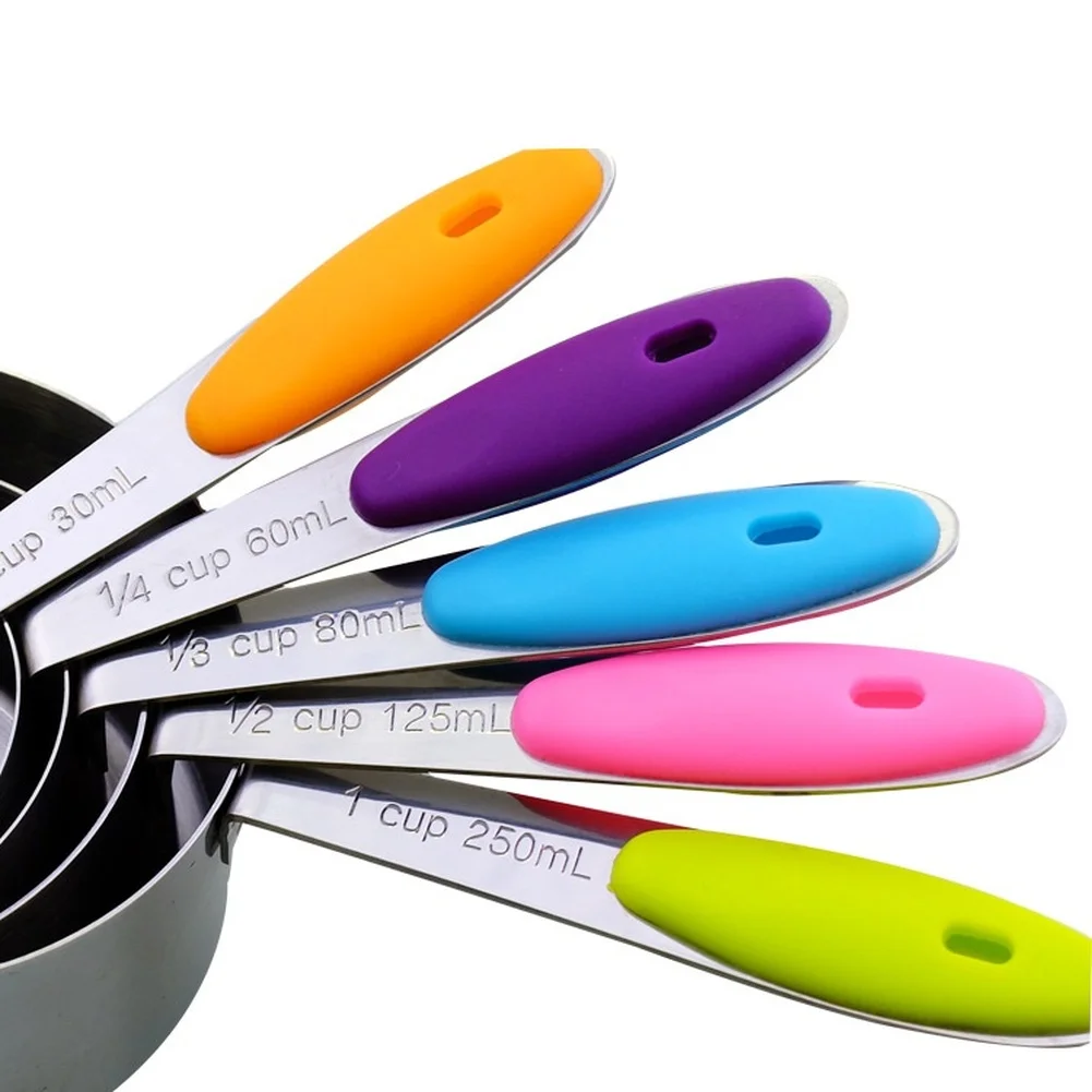 Precision Measuring Spoon Set 5-Piece 410 Stainless Steel with Clear Markings and Ergonomic Silicone Handle for Baking Cooking