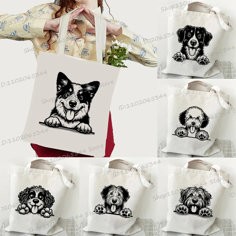 

Cartoon Dog Series Tote Bag Border Collie Berner Sennenhund Poodle Shopping Bag Simple Style Funny Animal Men Women Handbag