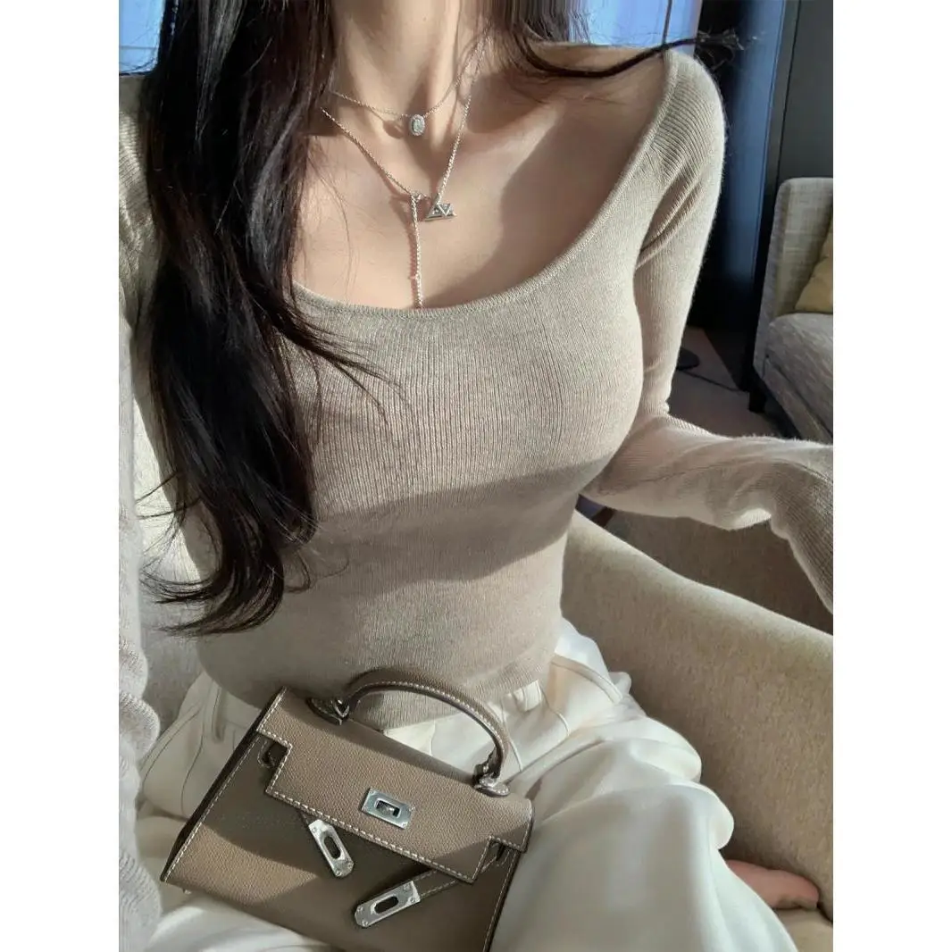 

Autumn Solid Casual Knitted Tops Women Long Sleeve Vintage Streetwear sweater Tops Female Korean Style Chic Designer Tops 2023