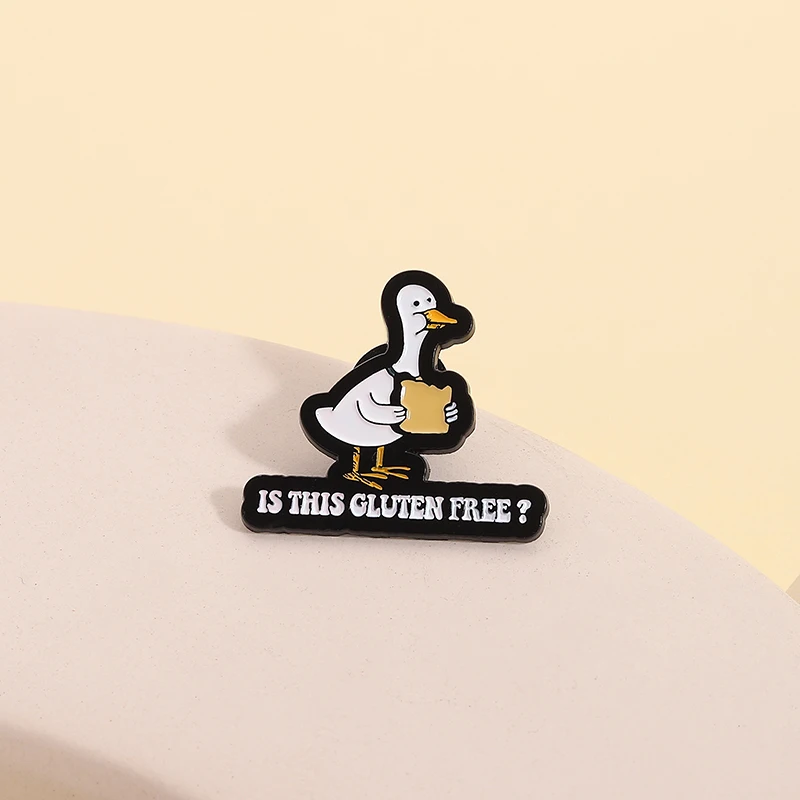 ¿Esta es sin gluten? Alfileres esmaltados de pan de ganso, broches creativos de animales de dibujos animados divertidos, insignia de solapa, accesorios, regalo de joyería