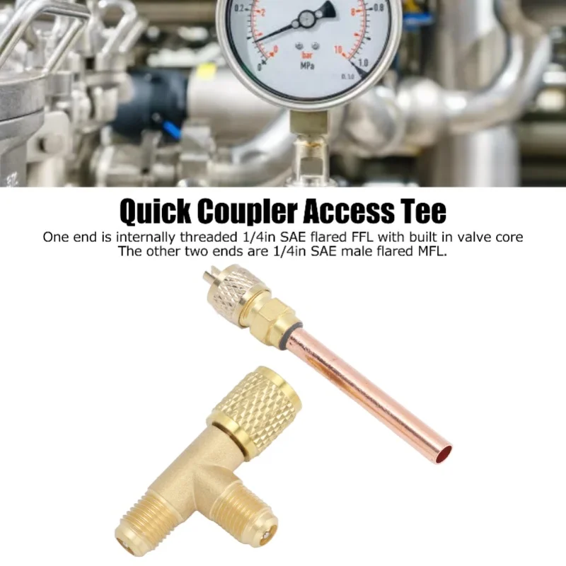 Vacuum Gauge Adapter 1/4in SAE Tee Built In Valve Core Quick Connection Double Sealing For R22 R12 R134