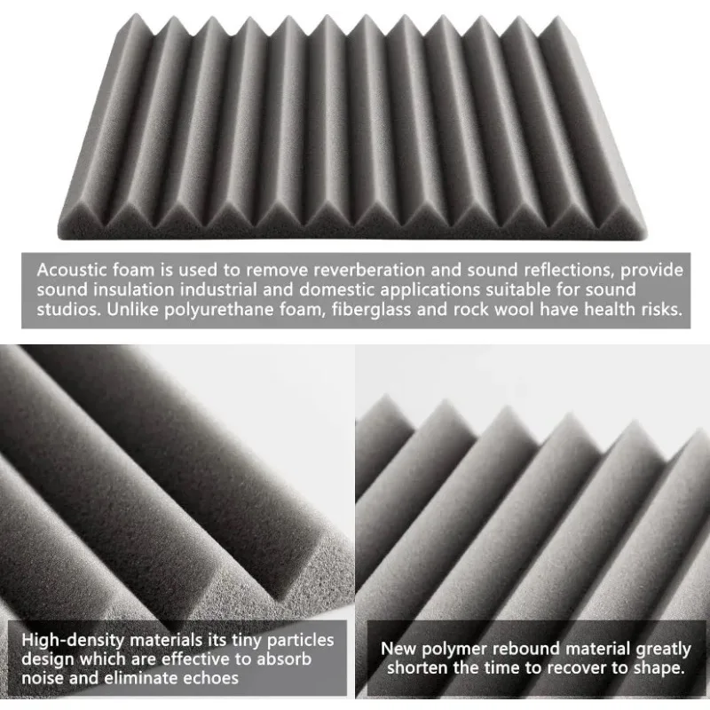Cuñas Esponja insonorizada Estudio Paneles de espuma acústica Bloqueador de ruido absorbente Paneles de pared Paneles Reduce las ecos Azulejos Gris