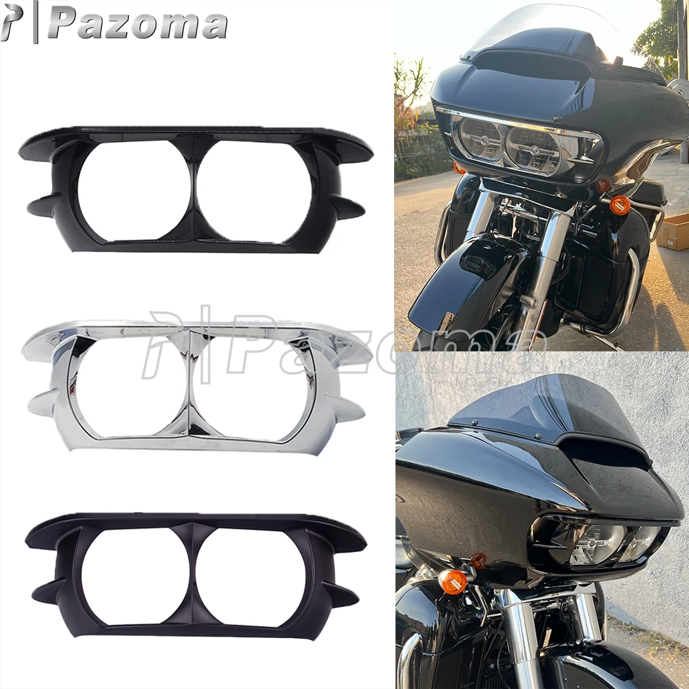 Black/Chrome/Matte Black ABS Motorcycle Dual Headlight Trim Bezel Scowl Cover Fairing For Harley Touring Road Glide 2015-2020