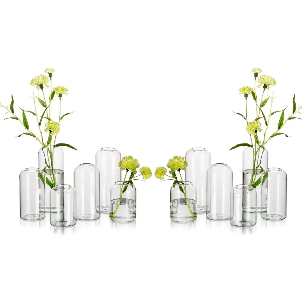 

Glass Bud Vases for Flowers - Hewory Blown Modern Small Glass Vases for Centerpieces Set of 12, Mini Clear Bulk Flower Vases