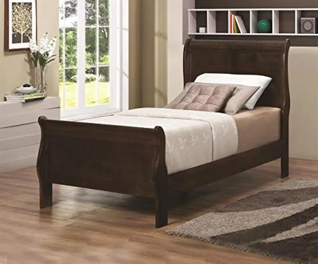 Posavasos Muebles para el hogar Louis Philippe Dormitorio tradicional Marco de cama trineo de tamaño doble de madera Cabecero de panel de 47 pulgadas Capuchino