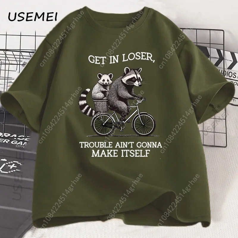 Get in Loser T Shirt Funny Raccoon Graphic T Shirts Cotton Short Sleeve Printed Casual Loose Oversize Cotton Clothing Tops view 4
