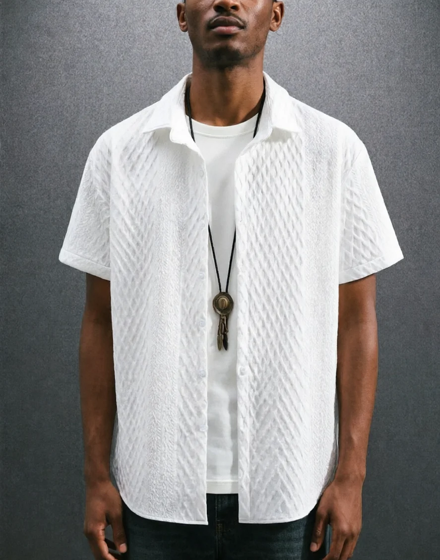 

Men's summer jacquard shirt, fashionable and versatile, any set is very stylish~